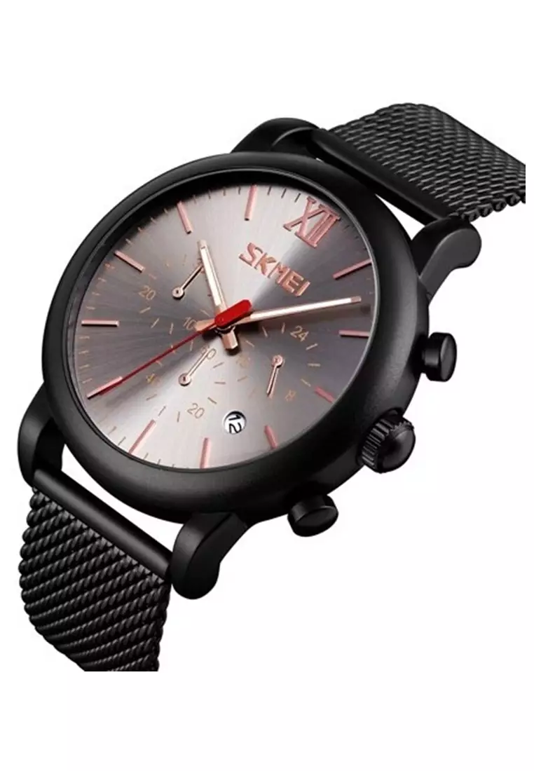 Jam Tangan Casual Analog Pria Strap Tali Material Stainless Steel QM17 ORIGINAL