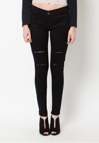 Soka Ladies Soft Jeans Fit Tattered 2 Black - Stretch
