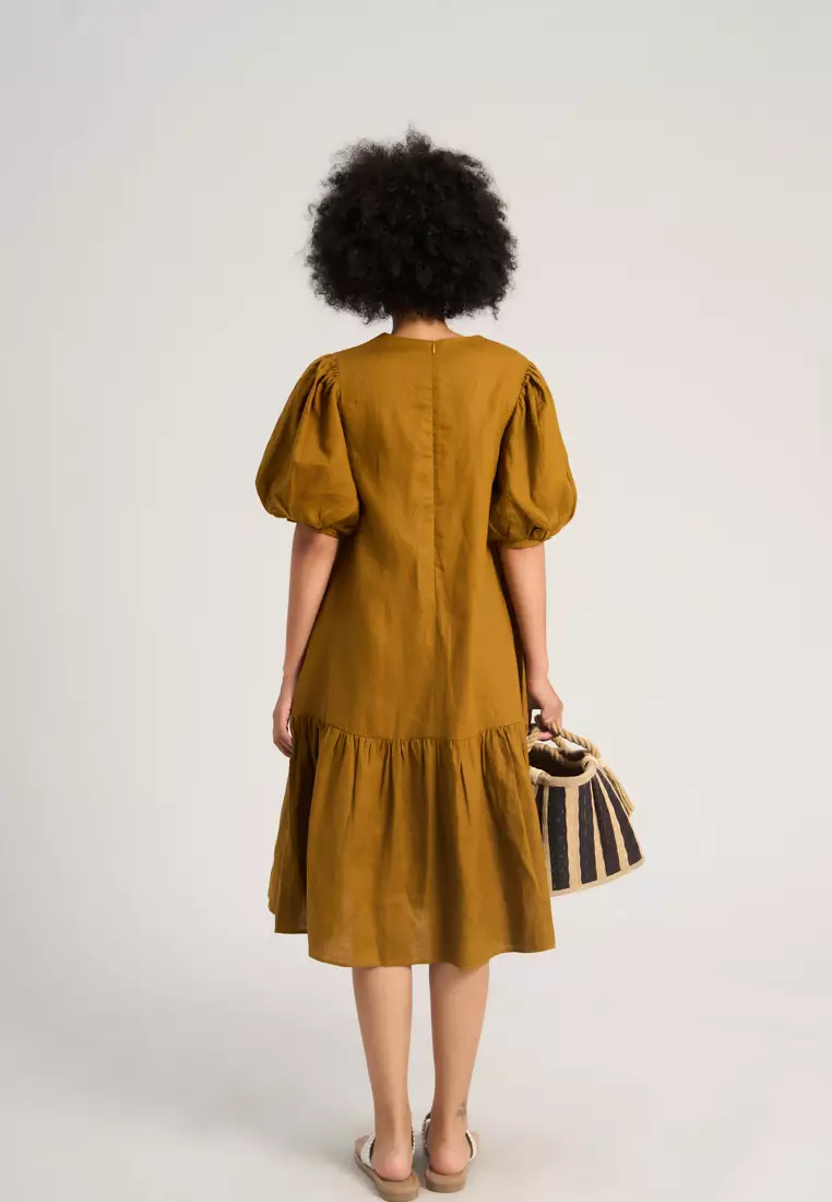 Brown Linen Babydoll Dress
