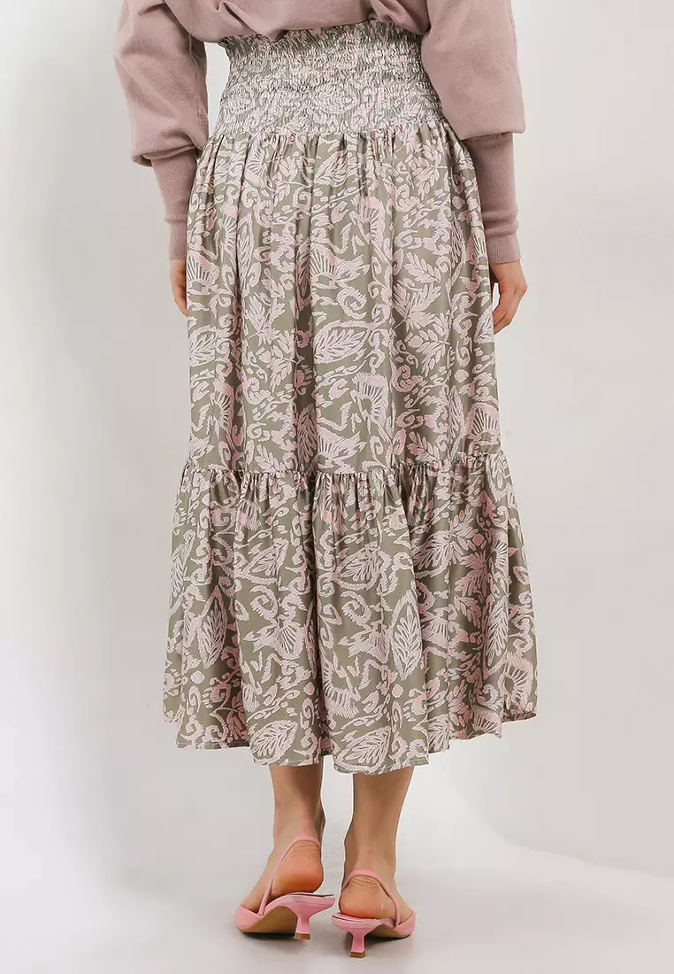 Ethnic Print Snocked Satin Skirt