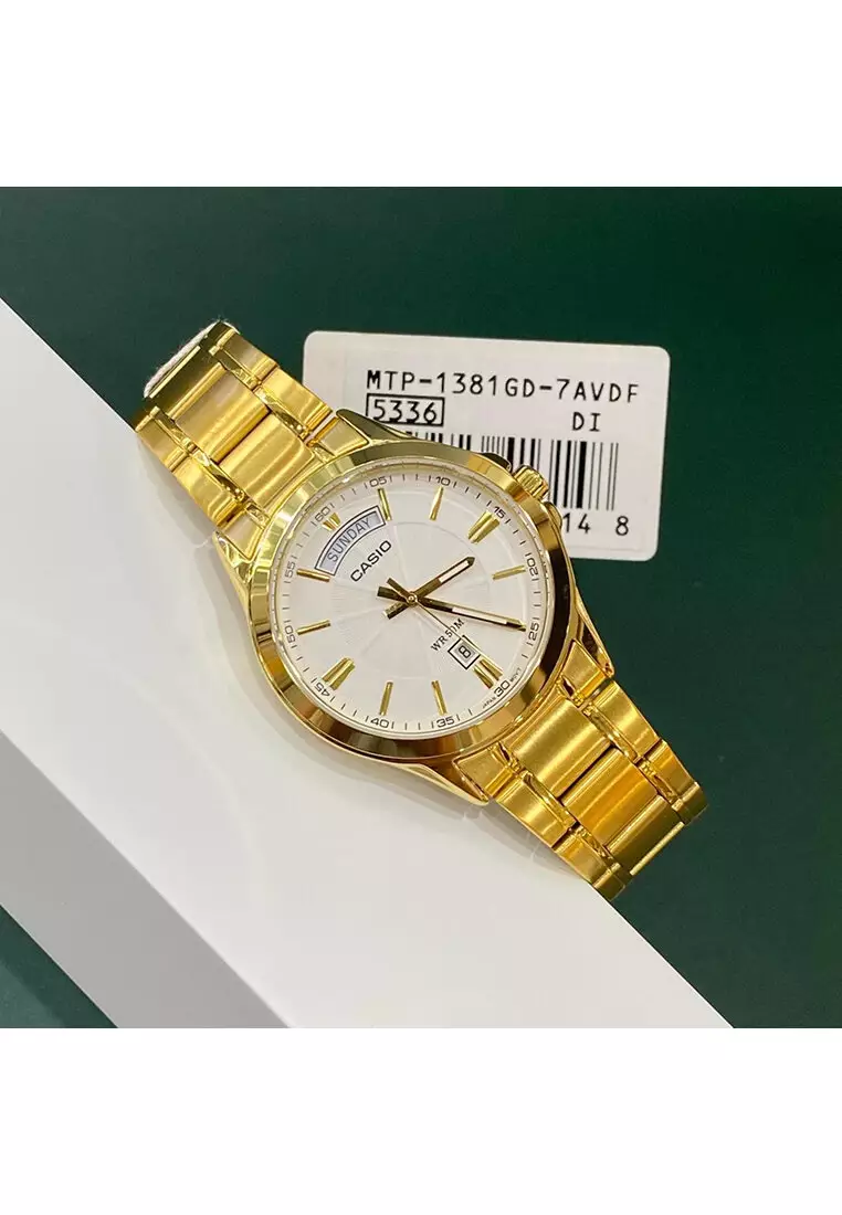 MTP-1381GD-7A Men Analog Watch with Gold Stainless Steel Band