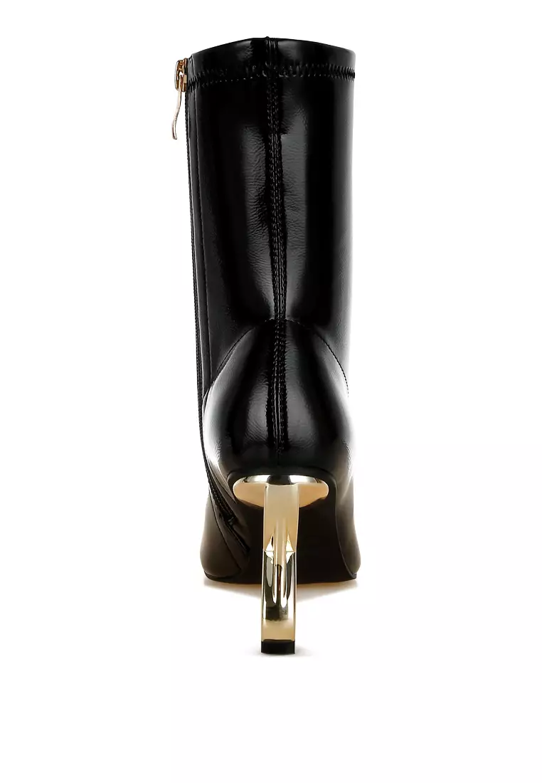 Fantasy Heel Patent Faux Leather Boots in Black