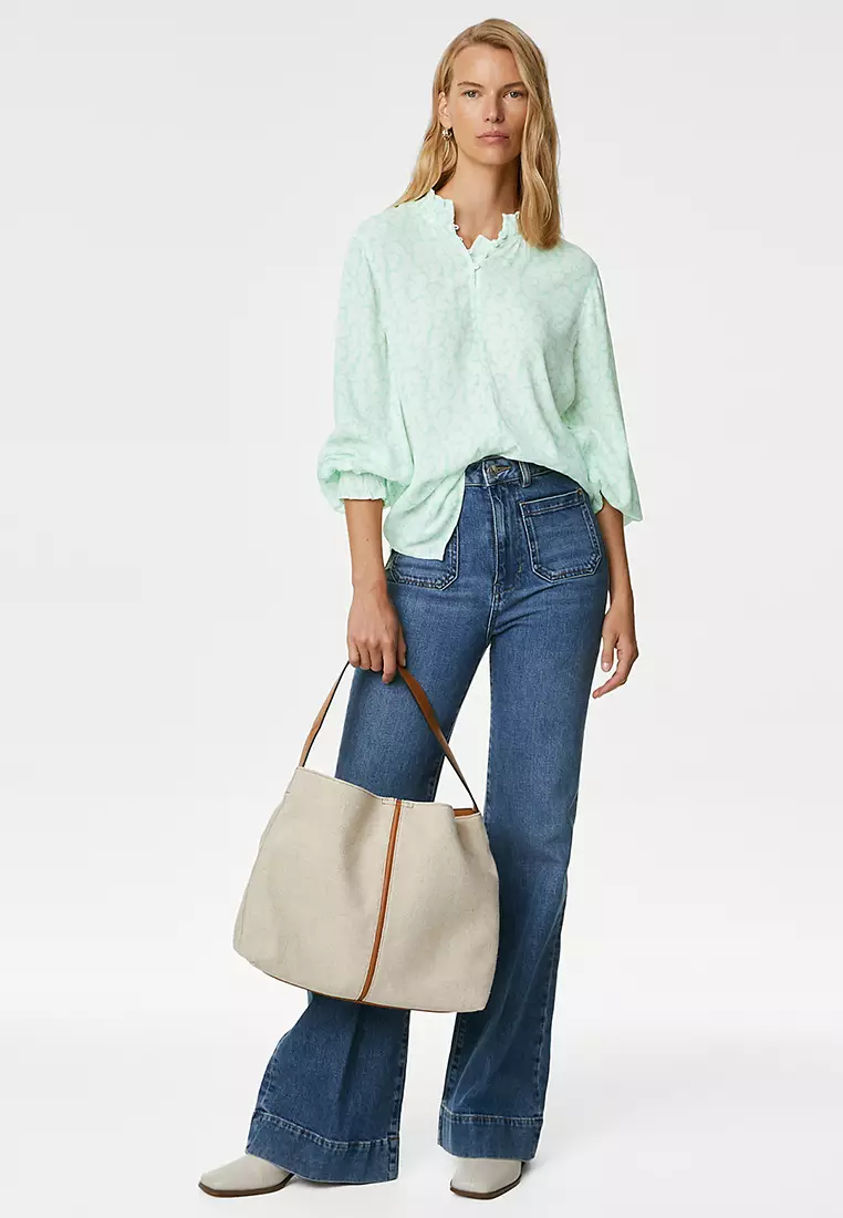 Floral High Neck Relaxed Longline Blouse