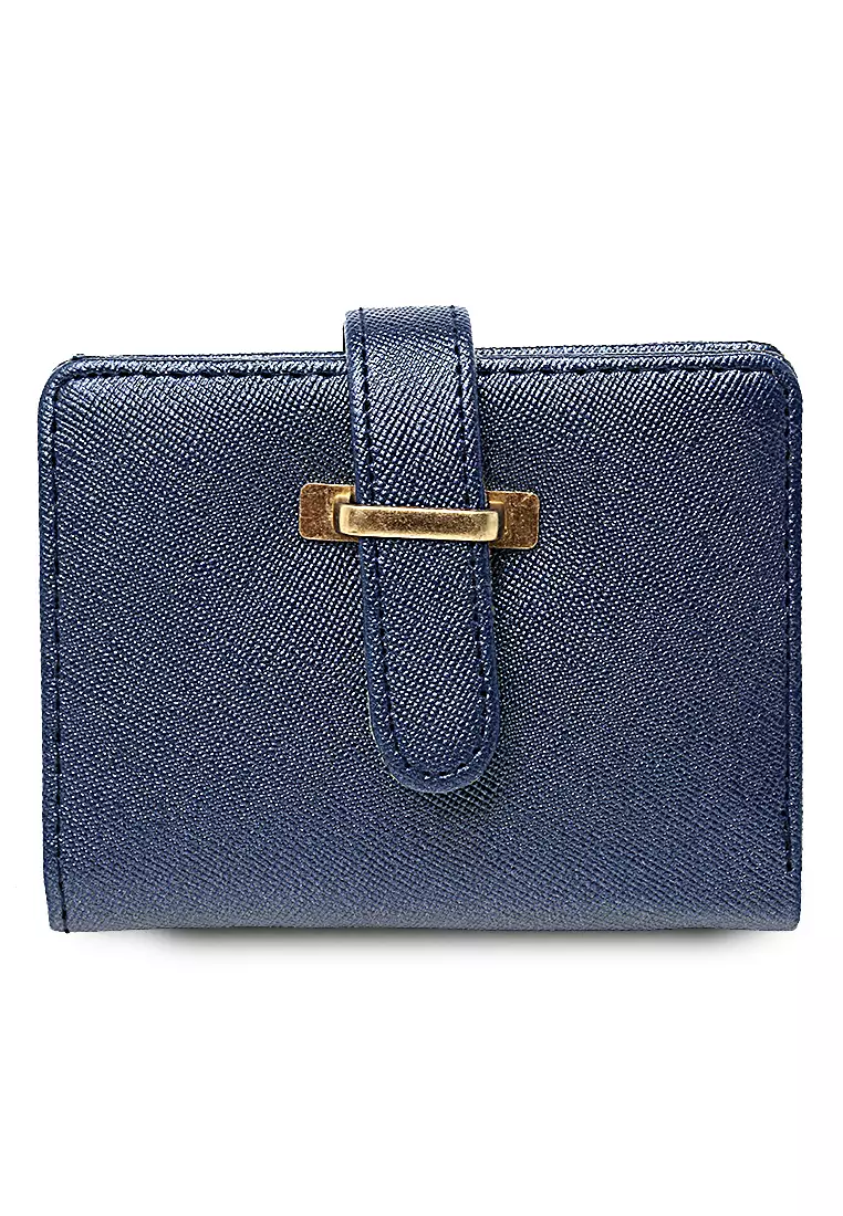 Jareth Dompet Wanita Motif Polos Simple Pengait Slot - Navy