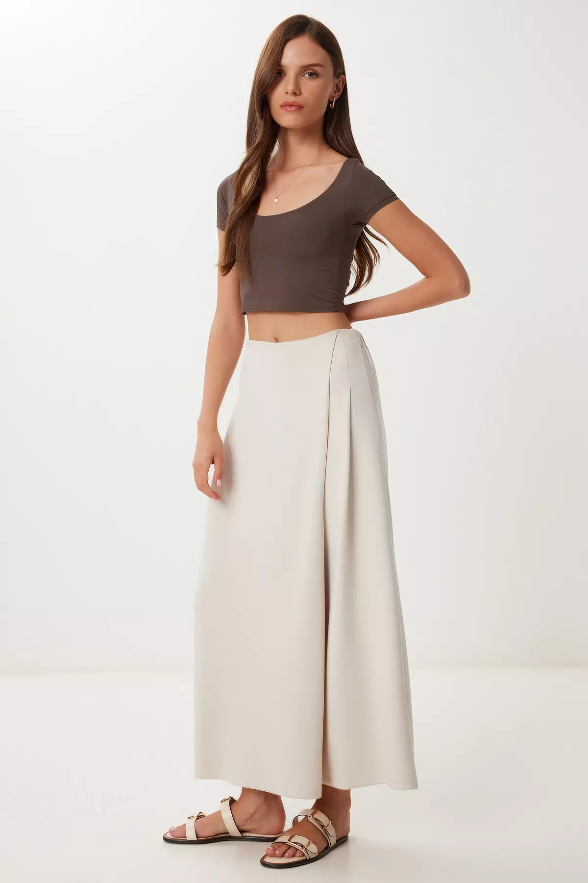 Women's Stone Skirt Look Flexible Knitted Baggy Trousers Cr00520