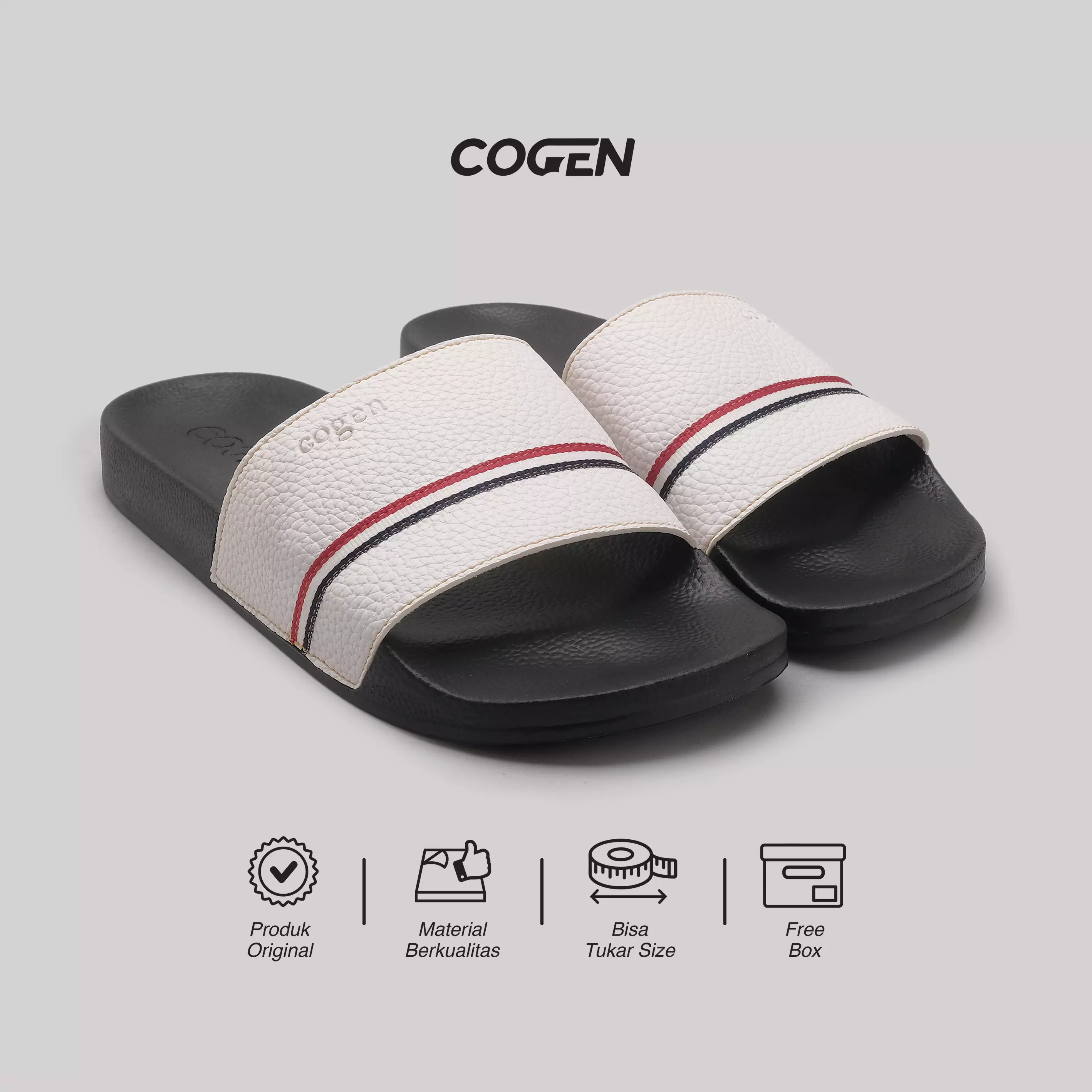 Sandal Pria Cogen Stripe - White
