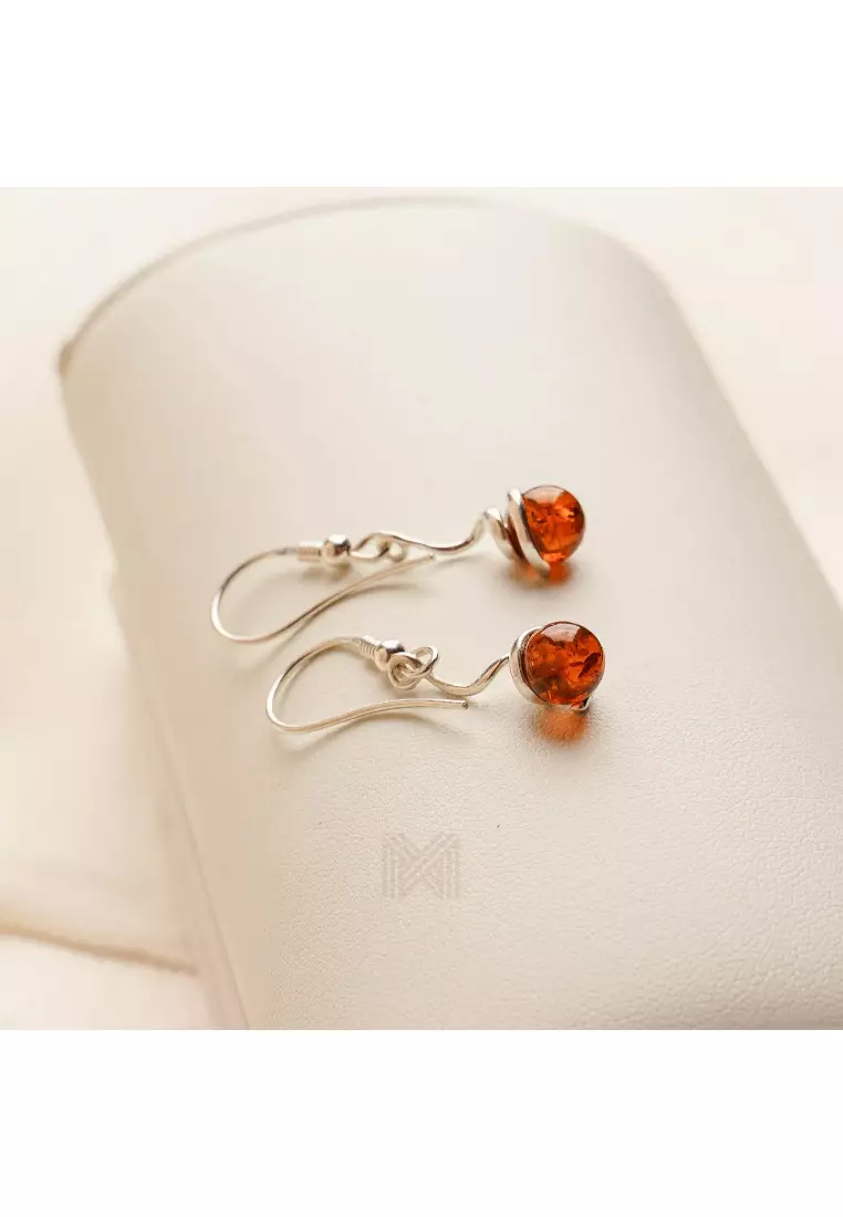 Multifaceted Baltic Amber Pill Silver Earrings with 925 Sterling Silver