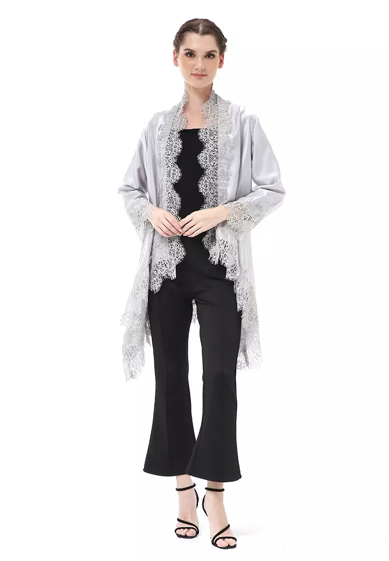 Reine Atasan Wanita Outer Kebaya Traditional Design Material Silk ORIGINAL - Gray