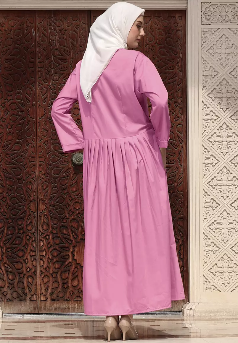 JV Hasanah Faiza Rample Dress Pink | Gamis Wanita Katun Toyobo Rample
