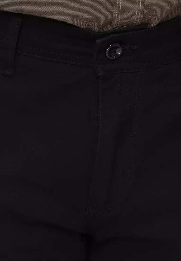 POLICE Celana Chino Panjang Jet Black Cotton Premium Stretch Regular Fit Pria