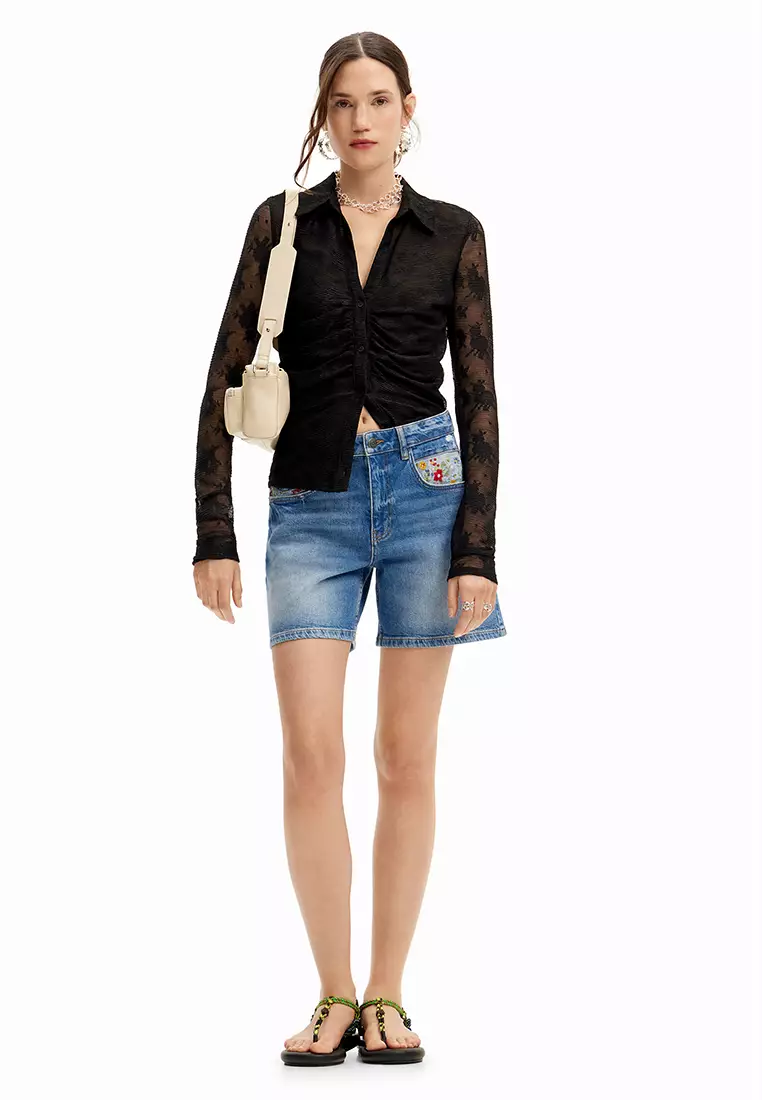 Desigual Woman Embroidered denim shorts.