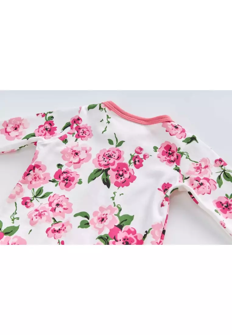 Baby Cotton Sleepsuit Pink Flowers All In One Jumpsuit Feet Cover