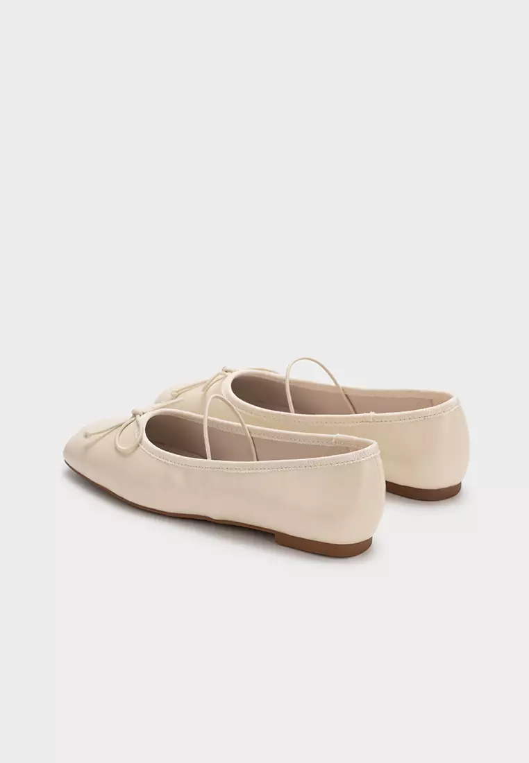 SQUARE TOE BALLET FLATS WITH STRAP & RIBBON