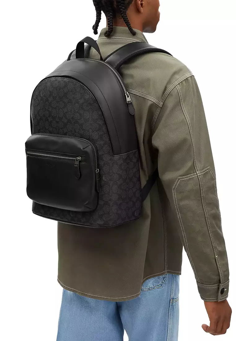 COACH West Backpack In Signature Canvas Charcoal/Black CV925