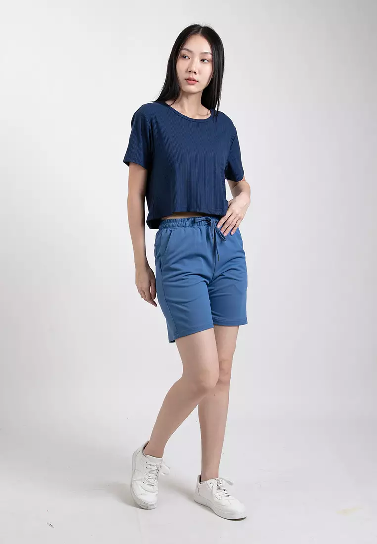 Forest Ladies Ribbed Crop Top Women Crop T-Shirt | 822343-30DkBlue