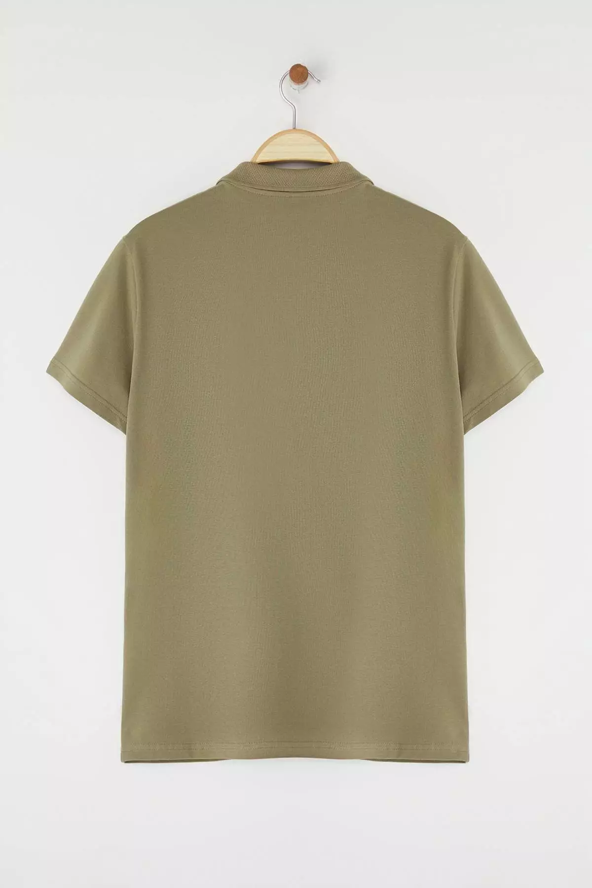 Khaki Regular/Normal Cut Zippered 100% Cotton Polo Neck T-Shirt