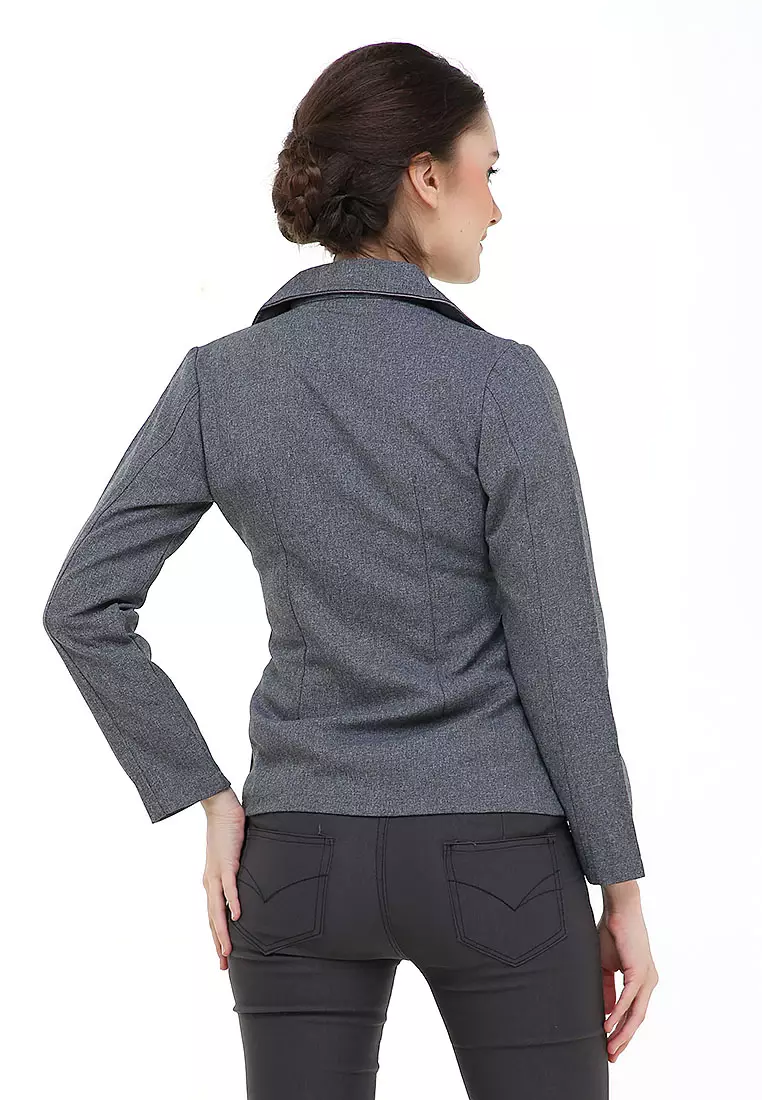 Qemsya Jas Blazer Wanita Korean Style Formal Longsleeve Suit Material Polyester ORIGINAL - Gray