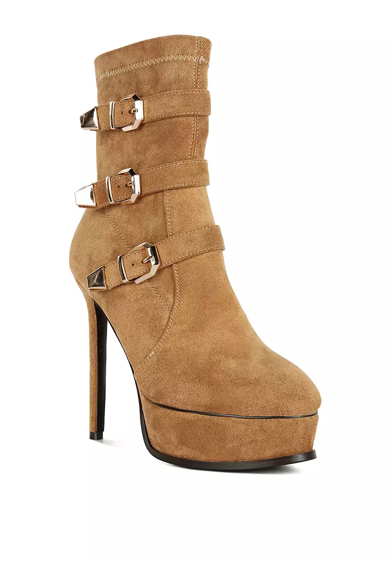 Buy RAG CO Tan High Platform Stiletto Ankle Boots 2024 Online