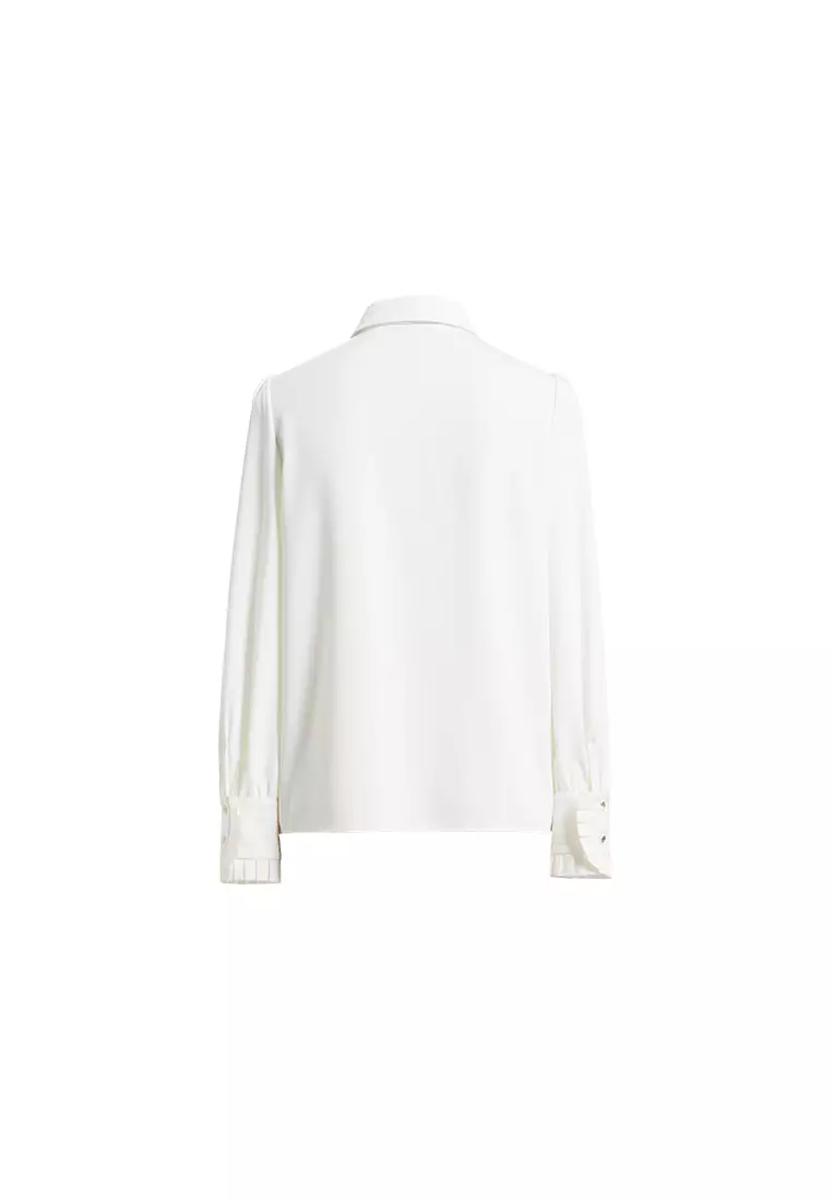 Long Sleeve Pleated Shirt with Collar Tie