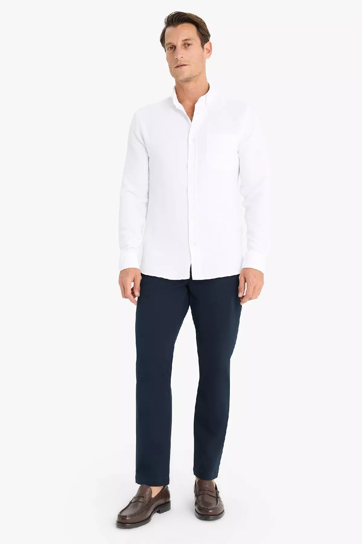 Slim Fit Slim Fit Polo Neck Textured Long Sleeve White Shirt T2066Az25Sp