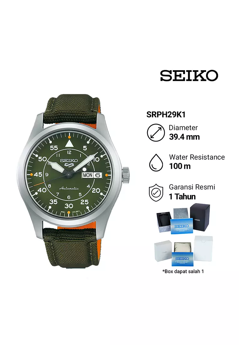 Seiko 5 Sports SRPH29K1- Jam Tangan Automatic Pria - Green Dial Green Nylon Strap