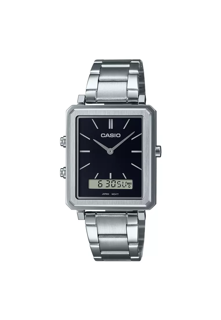 Casio Men s Analog Digital Watch MTP B205D 1E Silver Stainless Steel Band Watch for men