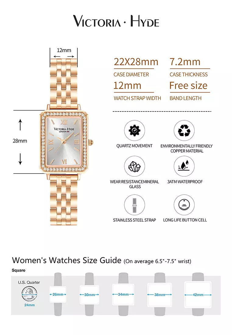 Westminster 22×28mm女士鉆石手表 玫瑰金 不銹鋼帶-金色