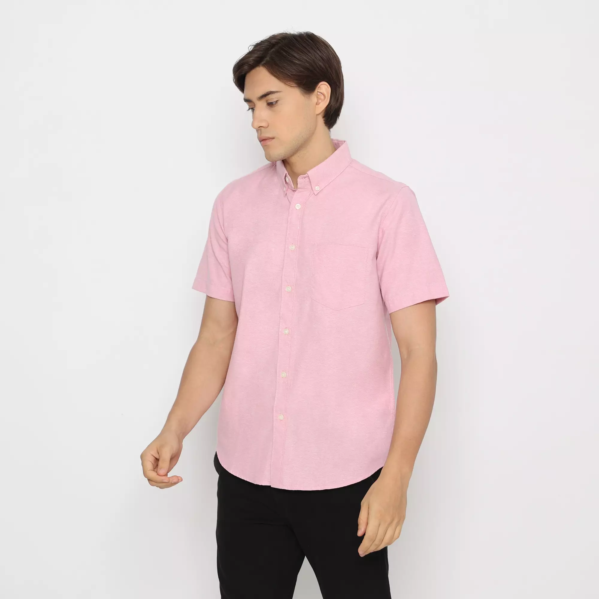 Platini Kemeja Pria Polos Oxford Pendek Pink 1080