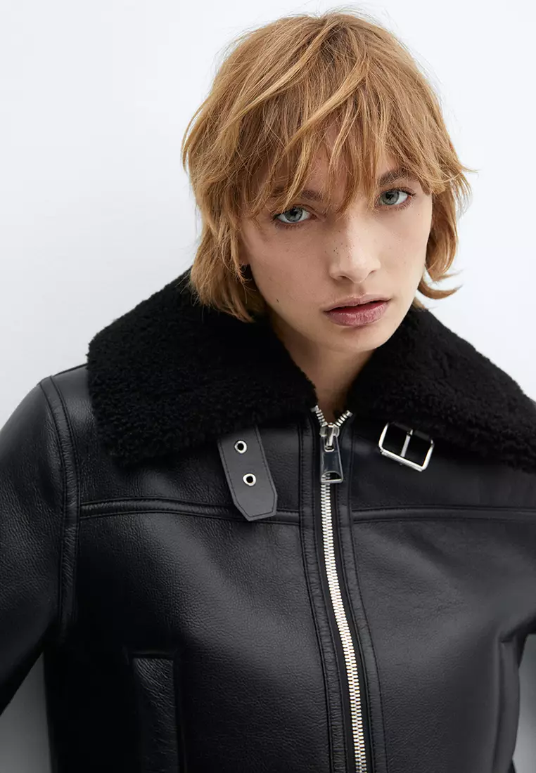 Buy Mango Faux Shearling Lined Biker Jacket 2024 Online ZALORA