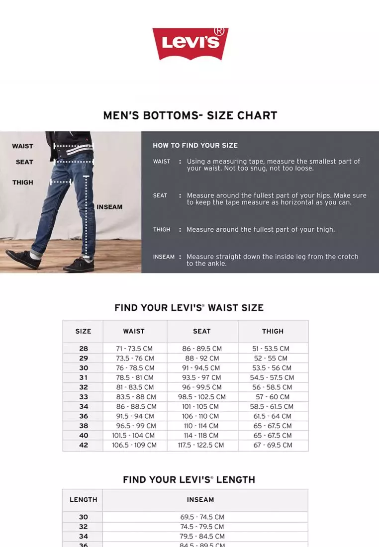 Levi mens pants size chart best sale