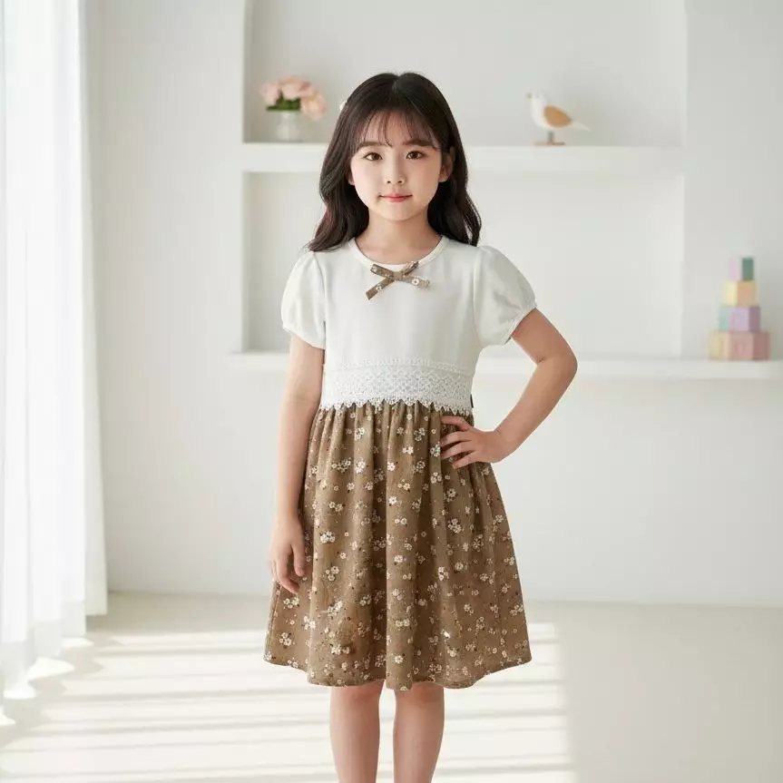 Two Mix - Dress Anak Perempuan Cantik Kasual Stylish 1-8 Tahun 4443 Warna Coklat