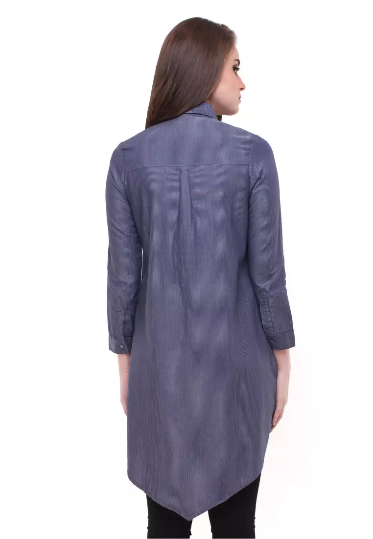 LGS - Regular Fit - Kemeja Terusan - Motif Salur - Biru