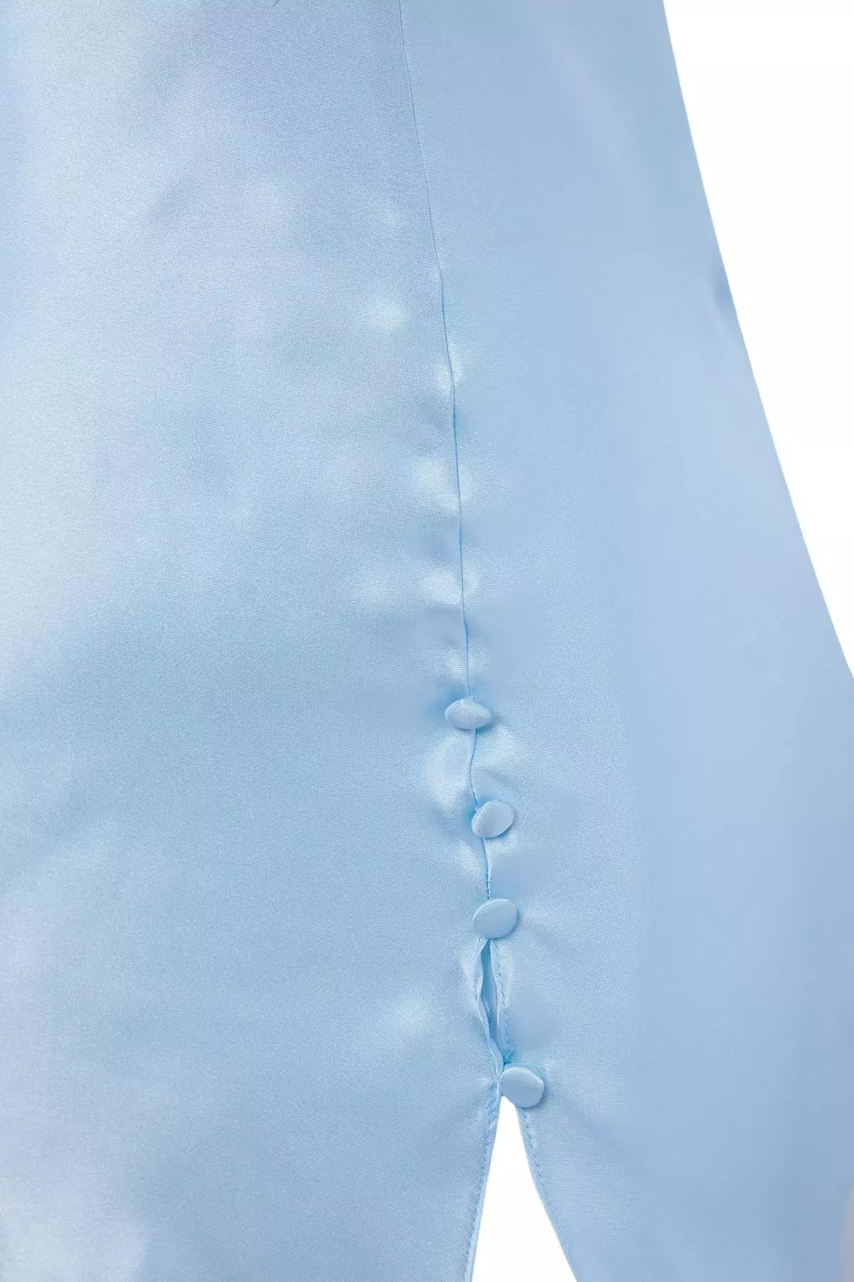 Blue Slit And Button Detailed Strap Satin Woven Nightgown Thmaw26Gc00000