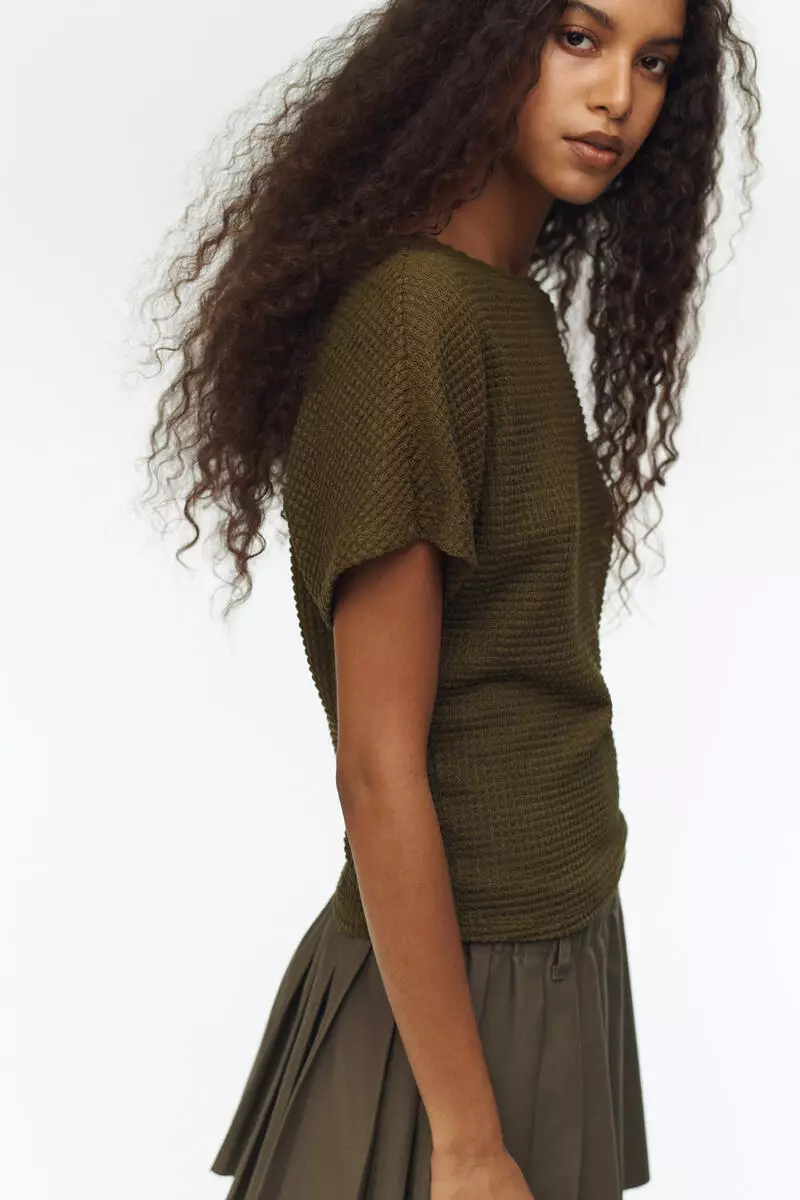 Batwing-sleeved jersey top