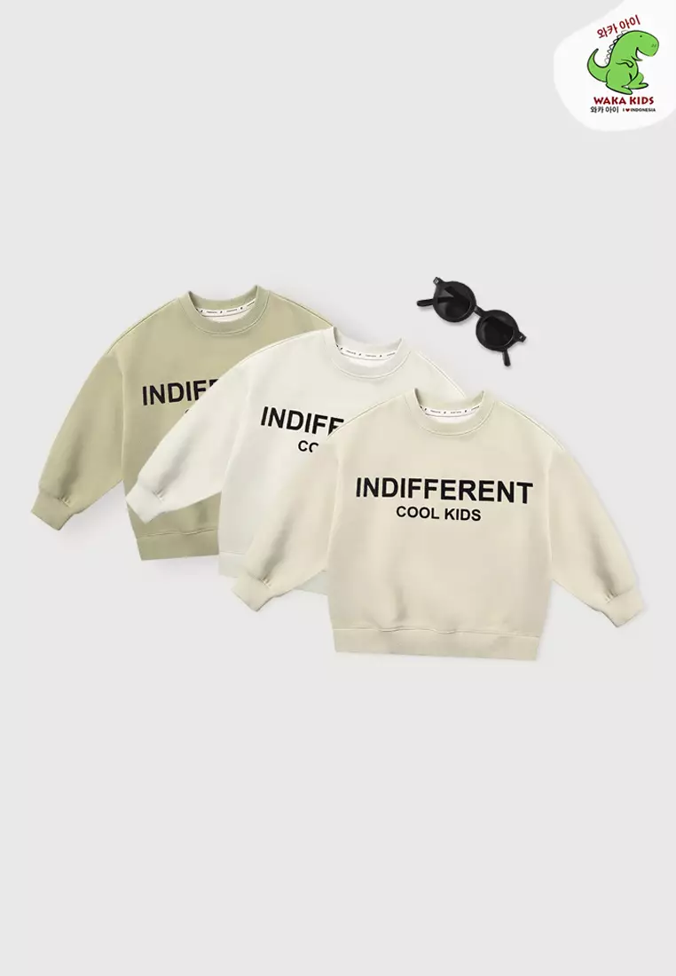 Wakakids Sweater Crewneck Anak Laki Laki dan Perempuan Motif Indifferent Earth Tone 4434 Venrz Broken White