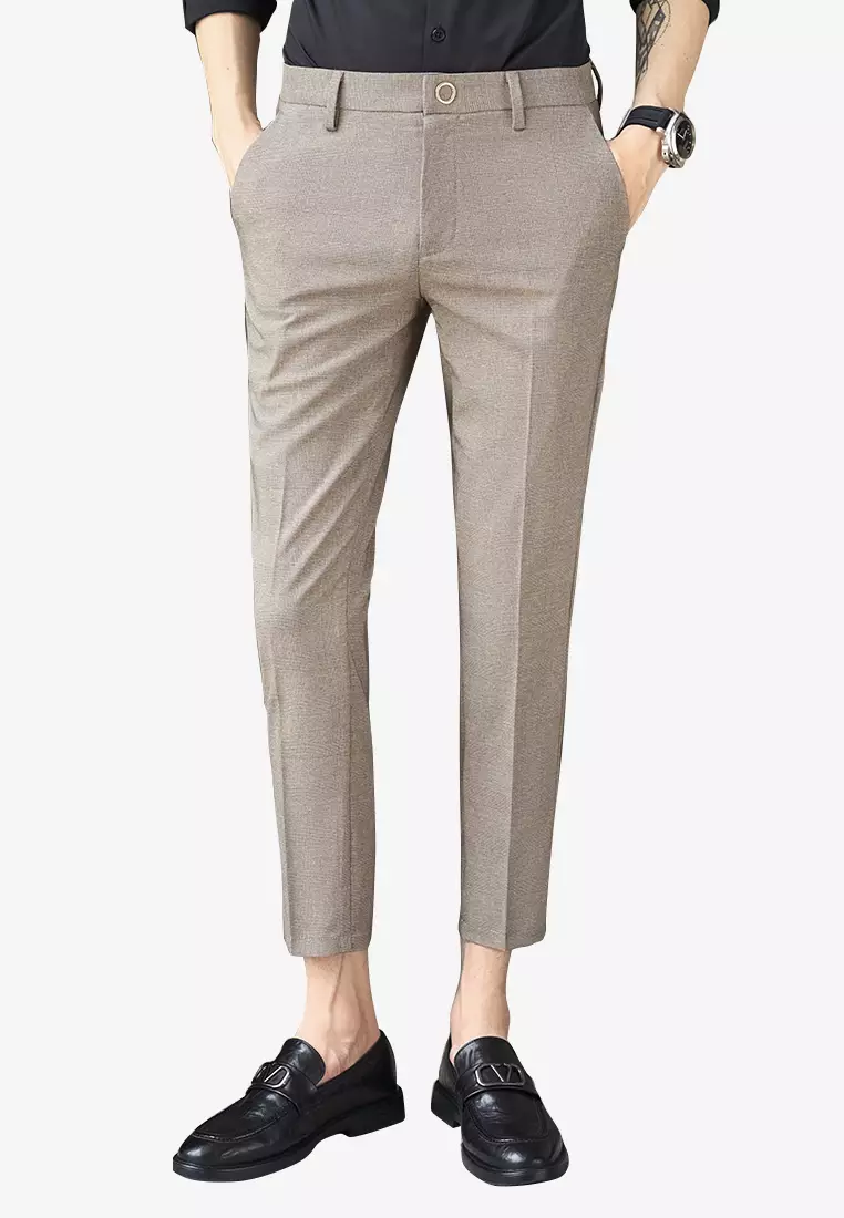 Mens grey skinny 2025 cropped trousers