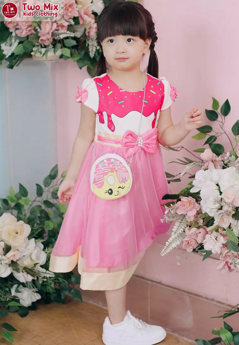 Two Mix Baju Anak Anak Perempuan Cantik Bonus Gratis Tas Anak Cantik Bahan Kaos + Satin 4181