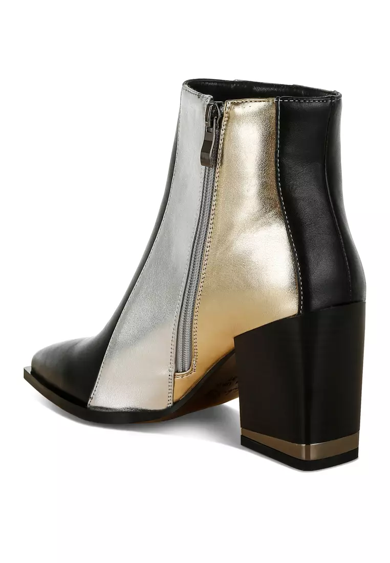 Sepatu bot hak blok tiga warna dalam warna hitam