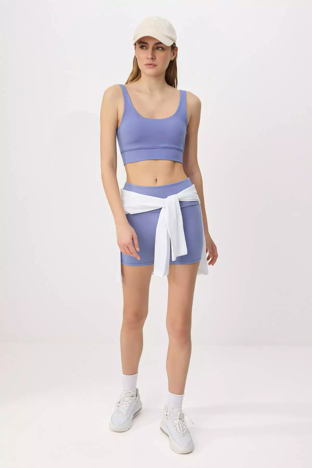 Blue Brushed Soft Fabric Supportive/Shape-Enhancing Thick Strap Knitted Sports Bra Thmss24Ss8