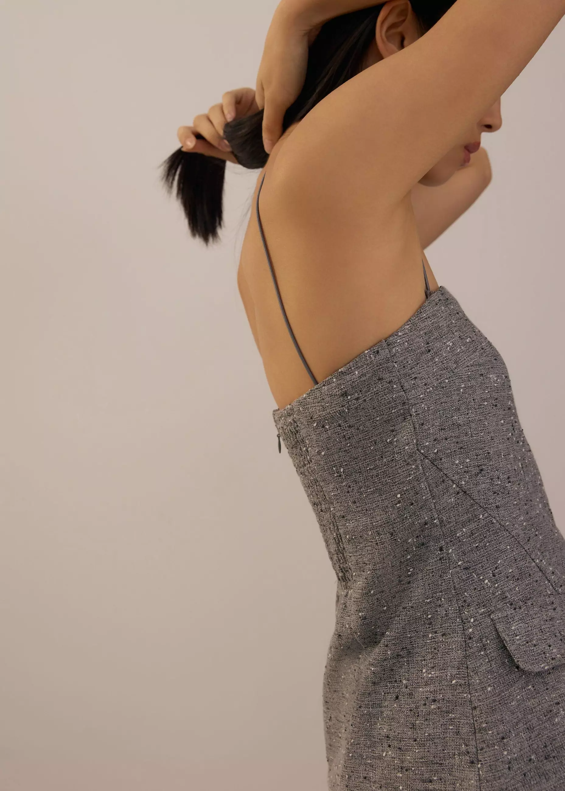 Atasan Wanita - Tweed Smocked Tunic Tube Top