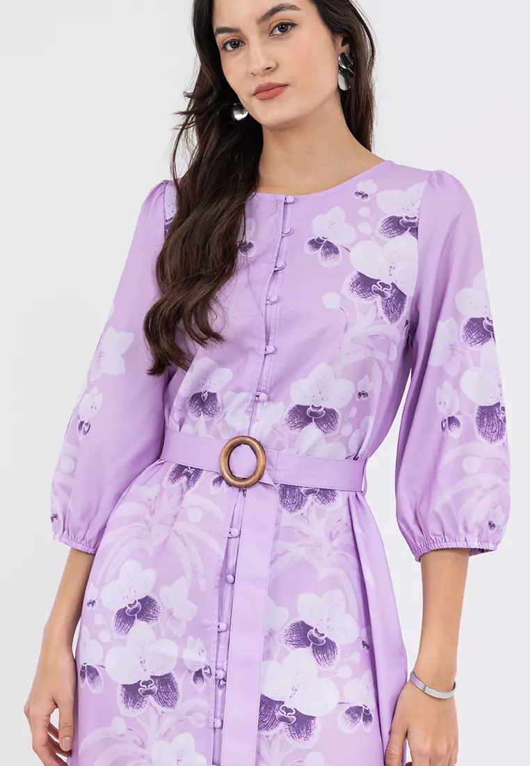 DELLENA Belted Filipiniana Dress with Print