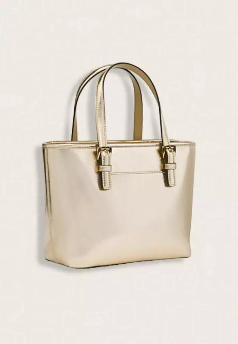 Michael Kors Jet Set Travel Extra-Small Metallic Top-Zip Tote Bag Pale Gold