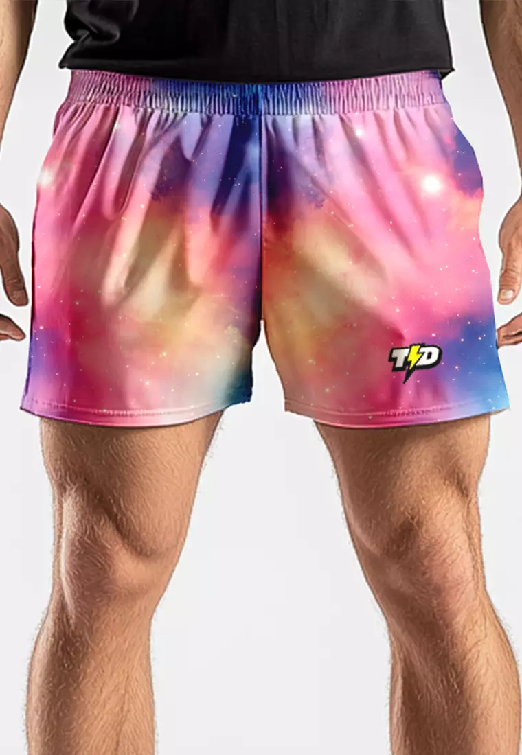 MB108 Celana Pendek Olahraga Pria Motif 4way stretch "pink blue galaxy"