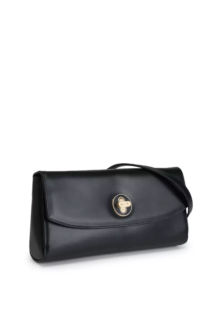 black smooth leather shoulder bag