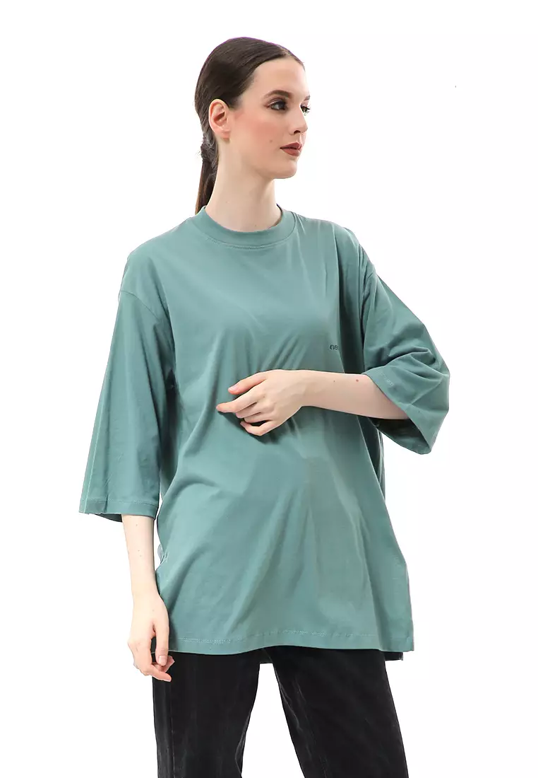 Wina Kaos Atasan Wanita Polos Basic Oversize - Cactus