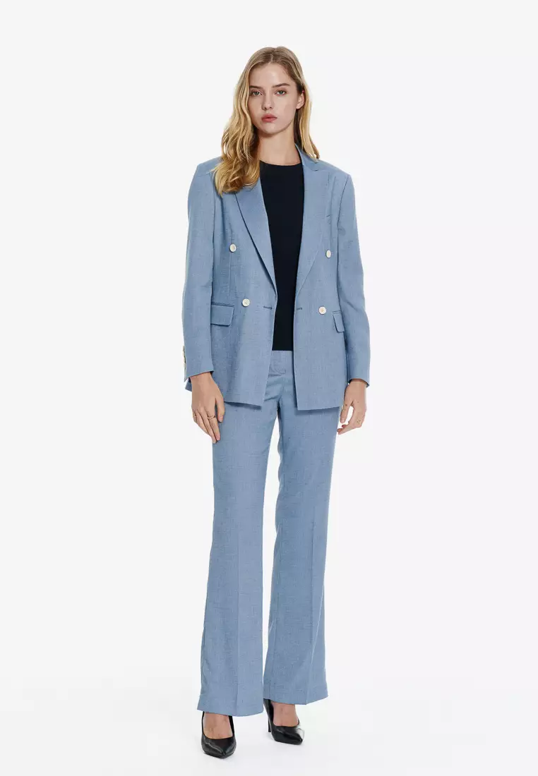 天藍色寬鬆版西裝外套(可機洗)