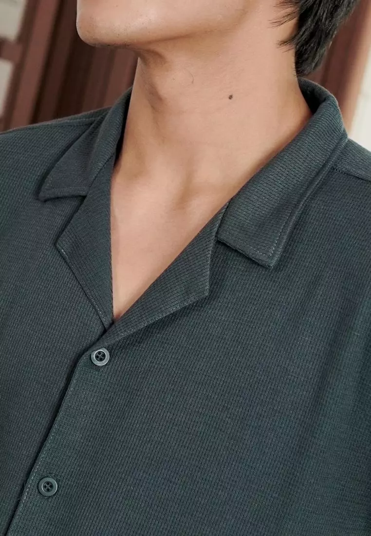 Matsuda Kemeja Pria Lengan pendek Waffle Kasual Sagae