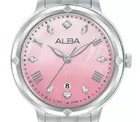 Jam Tangan Wanita Alba Fashion AH7DY7 AH7DY7X1 Strap Stainless Steel Silver Color Women Sunbrust Pink Dial Original Garansi Resmi