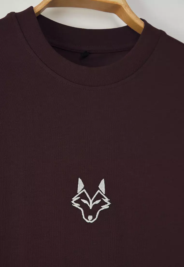 Dark Brown Regular Cut Wolf Embroidered 100% T-Shirt TMNSS24TS00056