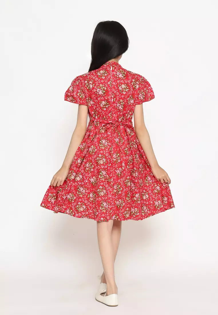 Dress Anak Perempuan Kerah Mandarin Bunga Red - CUTE